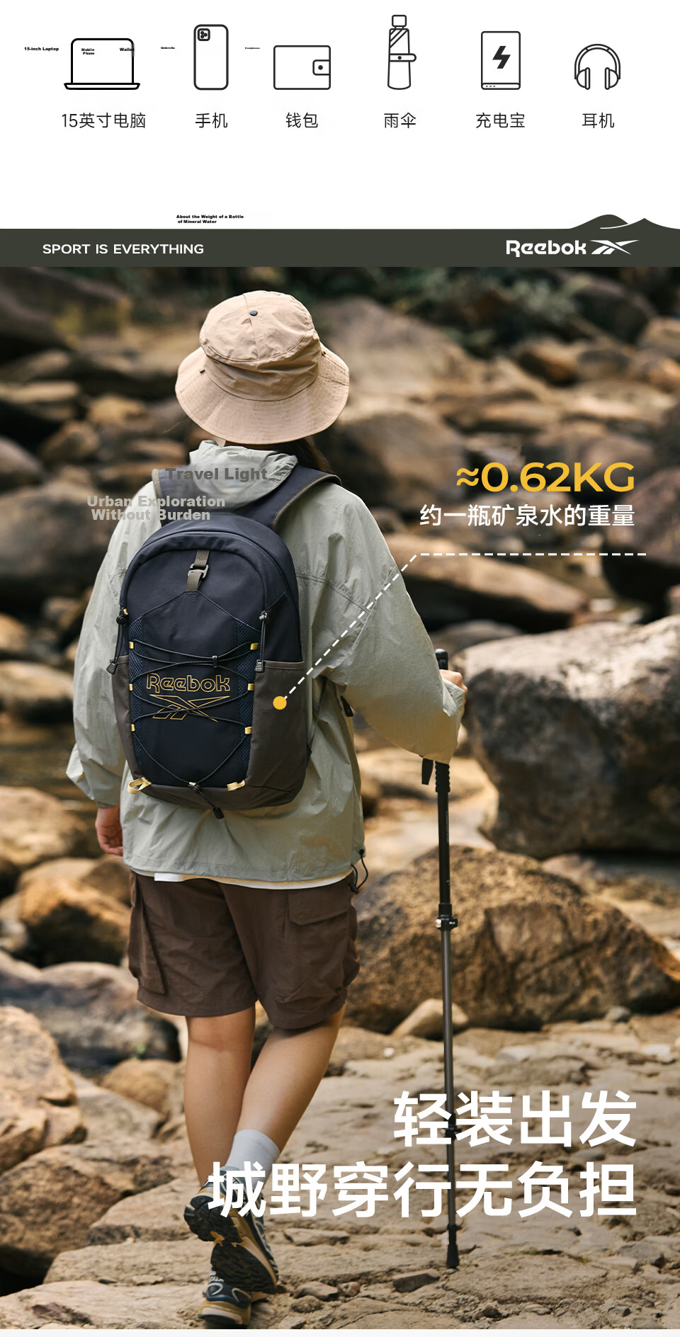 Reebok Hiking Backpack Lightweight Outdoor Sports Trail Running Bag for Men and Women - Ginger Yellow 6