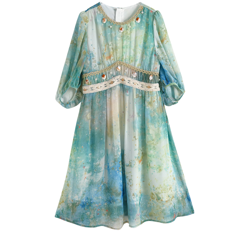 CHANZUIGOU Girls Bohemian Dress Spring 2026 New Children's Beach Vacation Dress Stylish Princess Dress