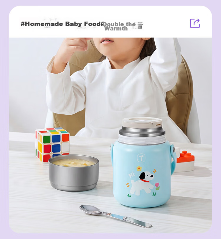 Tupperware Warm Insulated 1L Large Capacity Lunch Box with Handle and Spoon Giftable - Purple Kitten 21
