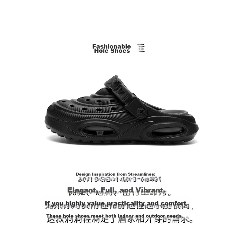 XTEP Men's Sport Sandals Hollow Out Thick Sole Beach Slippers Black 42-43 2