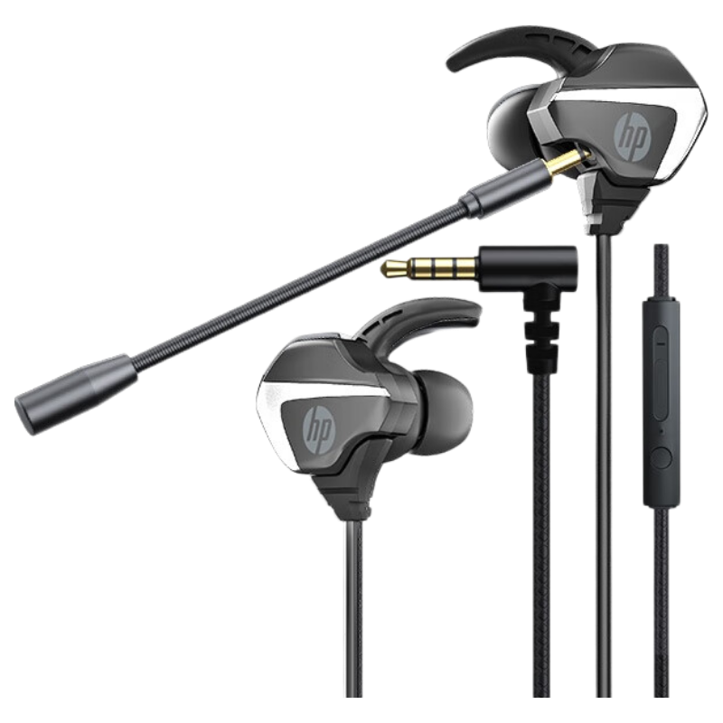 HP DHH-3113 Gaming Wired Headset, In-Ear Microphone with Smart Noise Reduction, Mobile And Computer Gaming Headset with Deep Bass, Tri-Band Microphone, Black And Silver