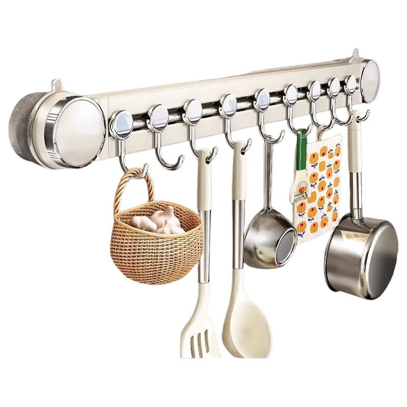 Canbo Suction Cup Kitchen Hook Rack No-Drill Hanging Rod Pot Ladle Spoon Wall-Mounted Storage Rack