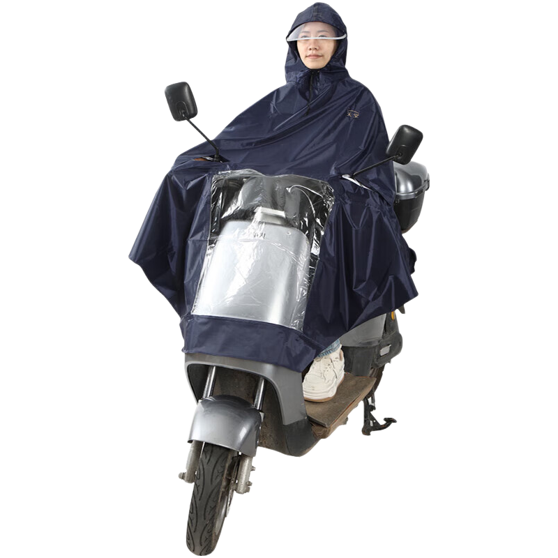 Tiantangsan Outdoor Cycling Rain Jacket Poncho, Single-Person One-Piece, Enlarged Black Rubber Scooter Motorcycle Rain Cape, Universal Size Navy Blue