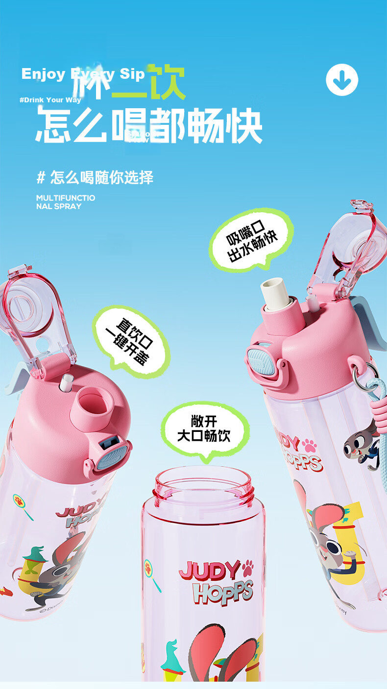 Disney Kids Spray Water Bottle with Straw High-Quality Plastic Cup Summer Boys Girls Elementary School 6-12 Years Spray Bottle 6