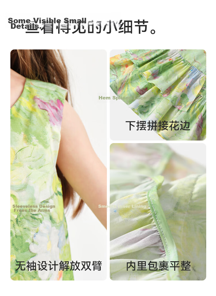 YEEHOO Girls' Dress Children's Dress Big Kids Vest Dress Pastoral Style Printed Fashion Summer White 140 10