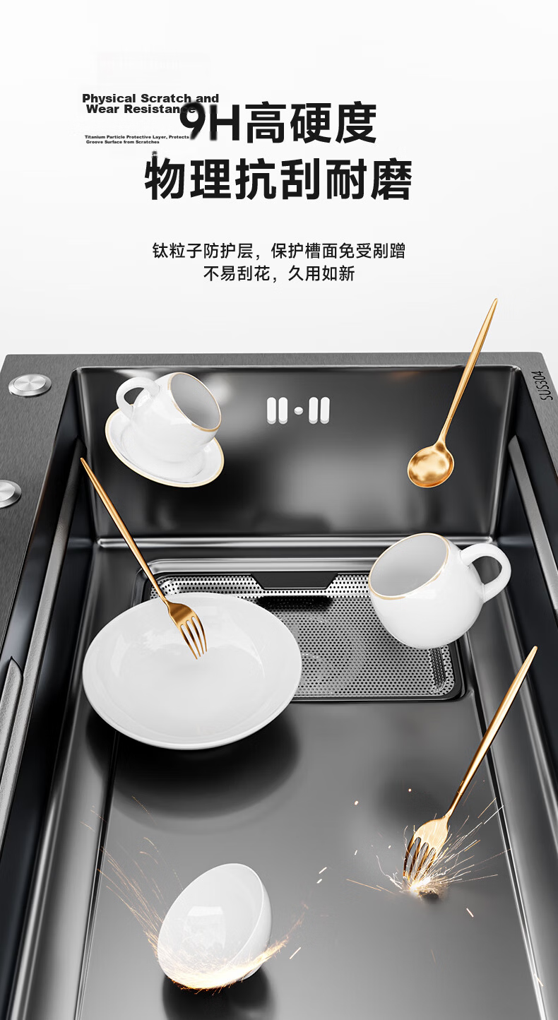 DONGPENG Kitchen Sink Large Single Bowl National Standard 304 Stainless Steel Vegetable Washing Basin Integrated Sink with Strainer 4mm Thickened 8045 11