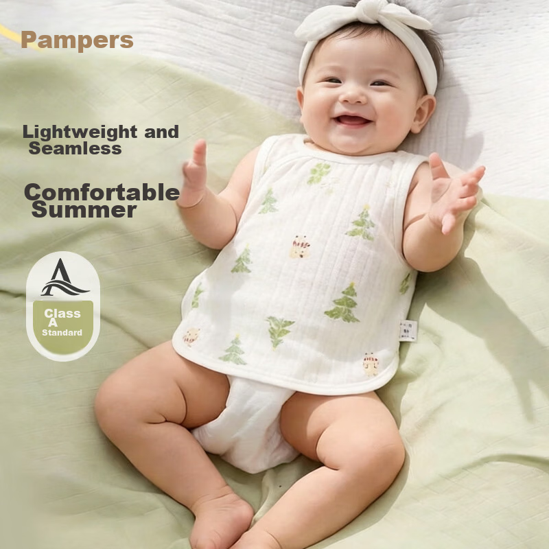 Aibao Baby Summer Thin Vest Sleeveless Newborn Undershirt Unisex Baby Belly Protection Top Size 52 T310