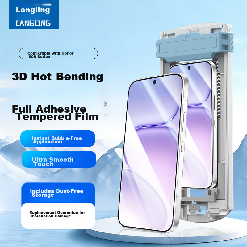 Langling [Top Dust Removal Chamber | 3D Hot-Bent AR Anti-Glare] Full Glue Tempered Glass Screen Protector for Honor 600 Super Edition / 600 Pro / Vitality Edition