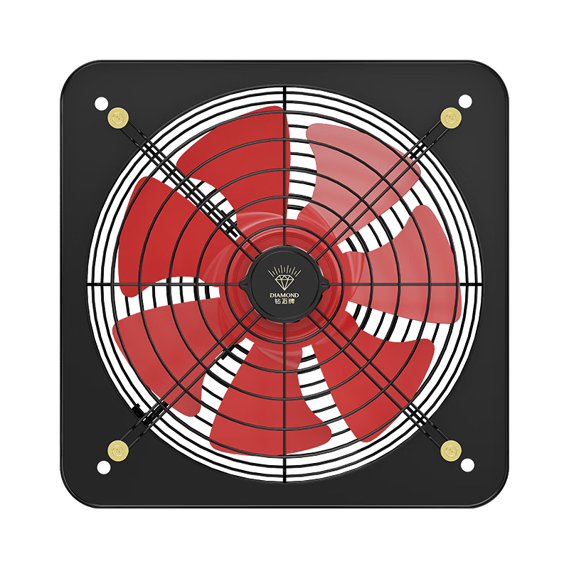 Diamond Brand High-Power 10-Inch Kitchen Exhaust Fan, Household Bathroom Ventilation Fan, Red Seven-Blade Industrial Ventilation Fan, Powerful Ventilator