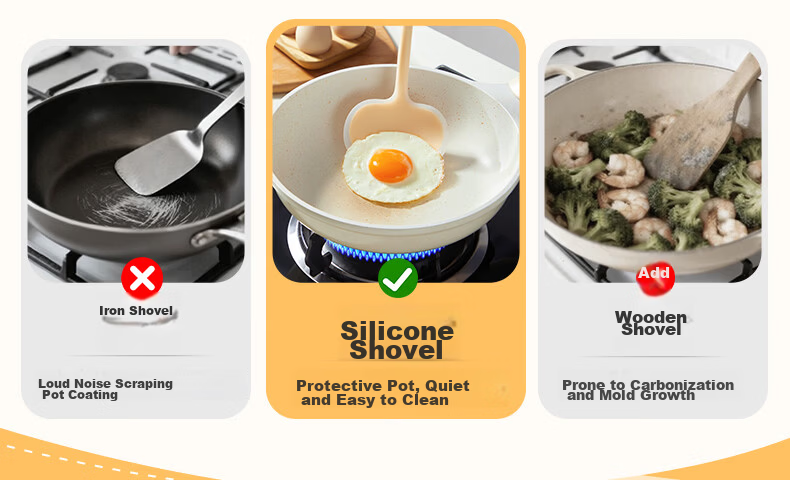 COOKER KING Silicone Spatula Mushroom Turner Non-Stick Pan Cooking Spatula Antibacterial High-Temperature Resistant Beech Wood Handle Stir Fry Spoon 9