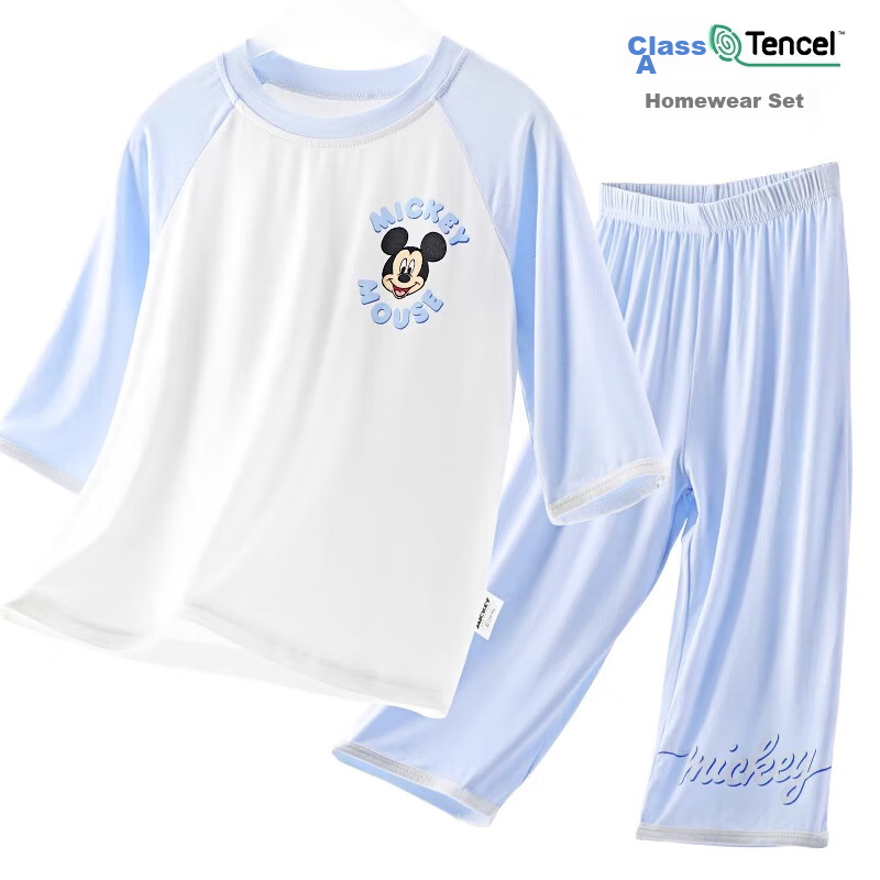 Disney Boys' Modal Summer Lightweight Pajamas Kids' 3/4 Sleeve Homewear 9086 Blue Size 150