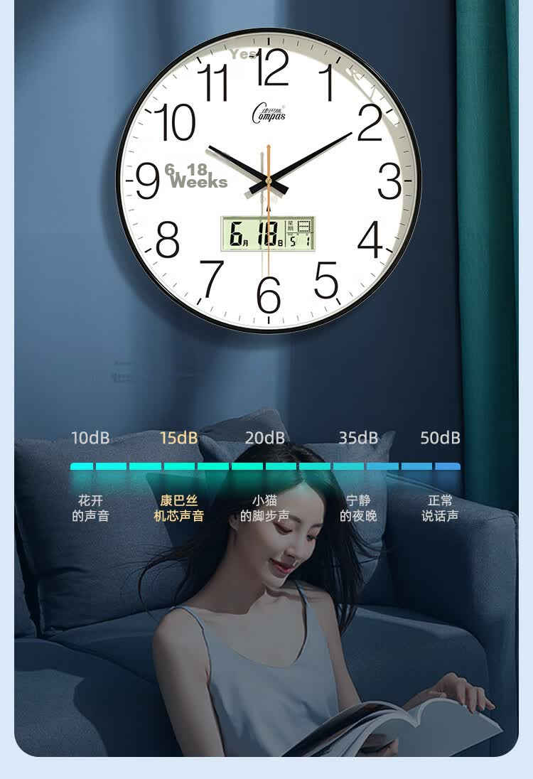 Compas Wall Clock Radio-Controlled Automatic Time Synchronization Exam Room Living Room Quartz Wall Clock D6540-1 Sand Gold 35cm 13