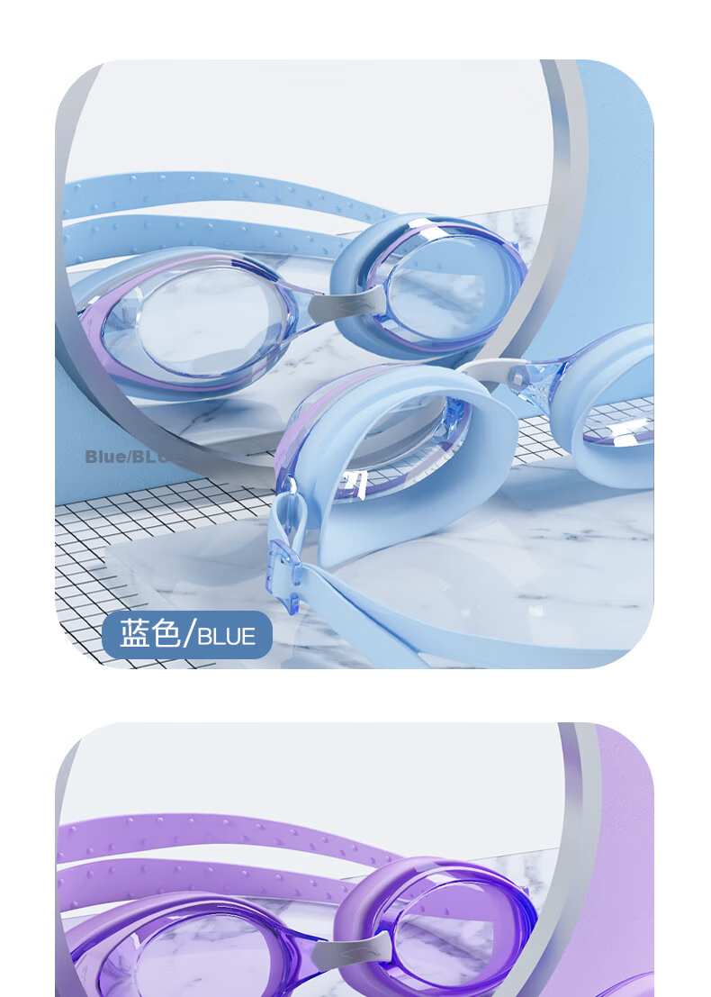 LI-NING Waterproof Anti-Fog HD Clear Swimming Goggles Large Frame Unisex Adult Kids Diving Swimming Gear LNJT215-14 Lilac Purple 14