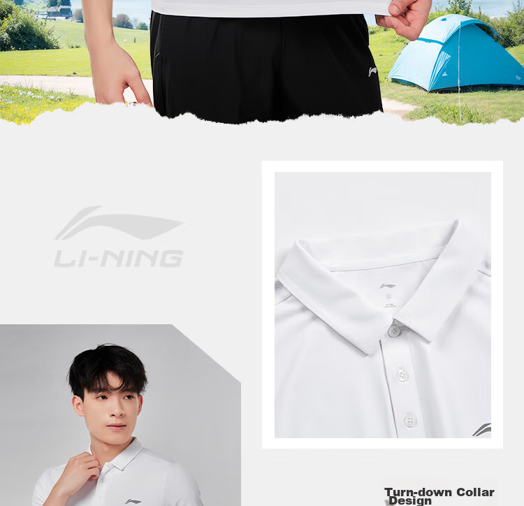 LI-NING Men's Short Sleeve Polo Shirt Breathable Moisture-Wicking Sports Casual Fashion Tee 7
