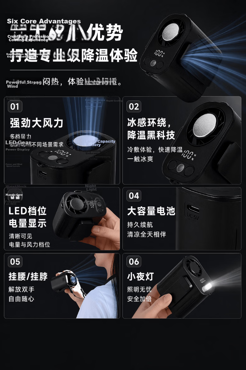 JD Jingzao High-Speed Waist Hanging Fan Portable Cooling Device Small Fan Outdoor Construction Work Powerful Wind Long Battery Life Rechargeable Clip and Neck Hanging Fan 2