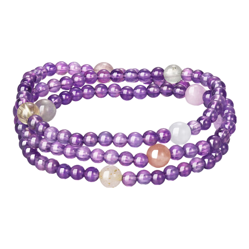 Jin Liufu Auspicious Women's Bracelet Nine Purple Fire Natural Amethyst Triple Layer Stackable Bracelet Qixi Festival Gift for Girlfriend