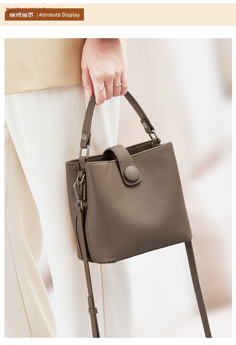 ESUNARTY Genuine Leather Bucket Bag Women 2026 New Handbag Boutique High-End Shoulder Crossbody Bag Birthday Gift for Women 17