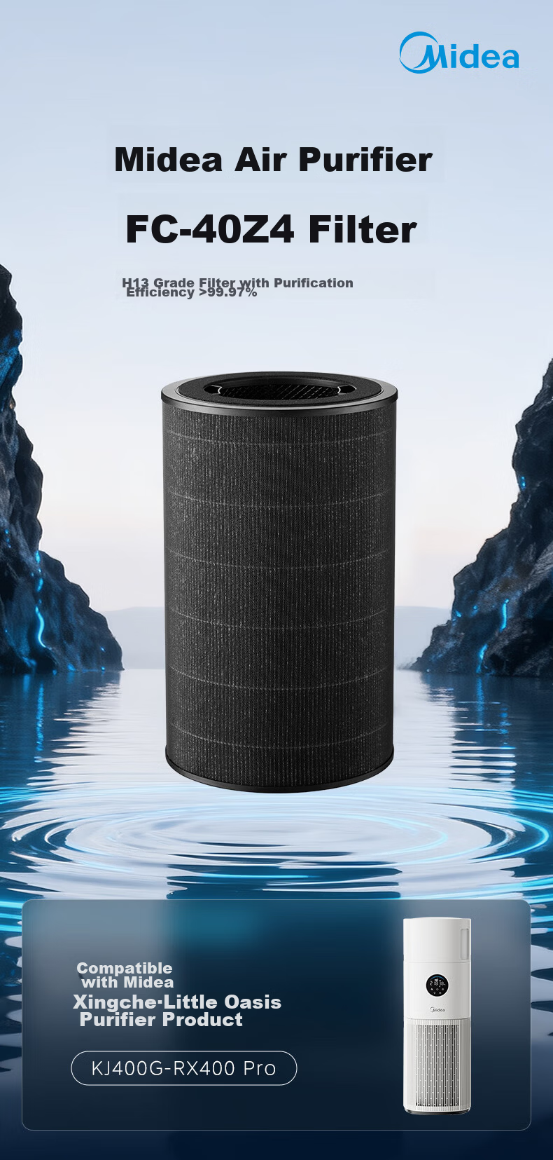 Midea Original Genuine Air Purifier Filter Cartridge Home Formaldehyde Removal Bacteria Removal Secondhand Smoke Odor PM2.5 Filter Compatible with RX400Pro FC-40Z4 1