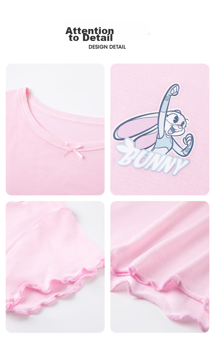 Disney Modal Lace Pajamas Sleep Dress 26 Summer Girls Rabbit Police Officer Skin-friendly Comfortable Breathable Homewear Light Pink 120 18