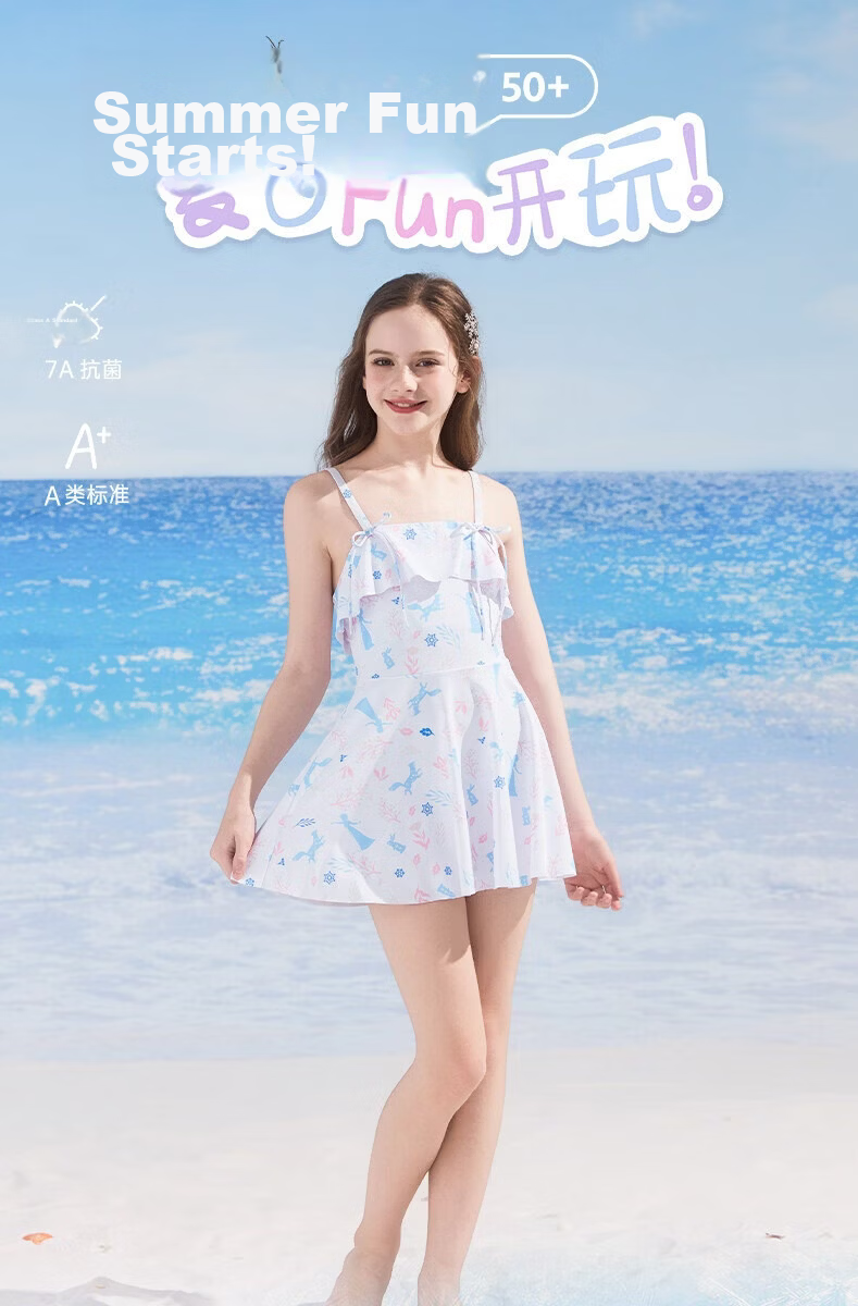 Disney Girls' One-Piece Skirted Swimsuit Kids Swimwear Vacation Spa Bathing Suit White Blue 150 D36525S2F 1