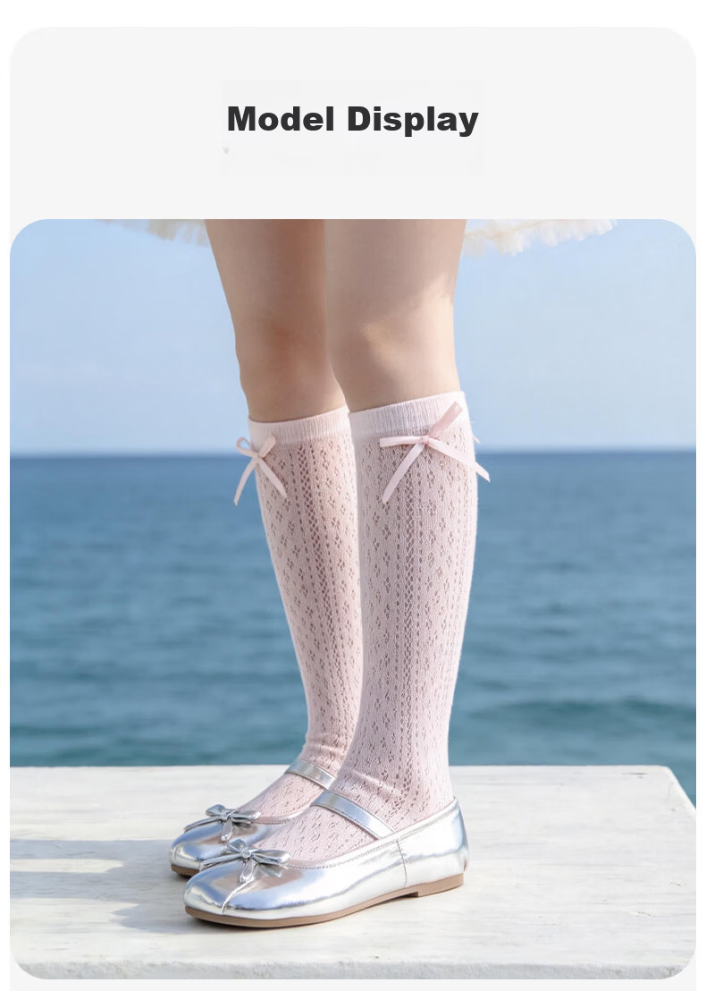 Aibaoqi Children's Long Tube Socks Summer Thin Girls Mesh Calf Socks Bowknot Ruffle Mid Tube Socks 2 Pairs T317 9