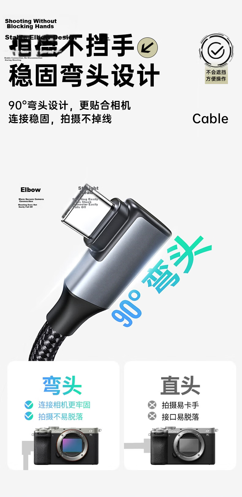 Trendsetter Sony Camera Pixel Cake Tethering Live Streaming Data Cable for A7M4/3/5/A7C/A7R3/4 Canon Nikon Fuji Instant Transfer Dual Type-C Cable 4