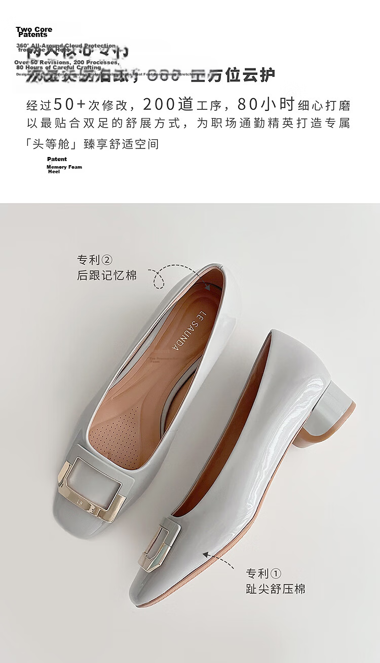 Le Saunda 26 New Simple Versatile Commuter Square Toe Low Heel Slip-On Flats Women 7M26703 Moonlight Gray GYP 36 2