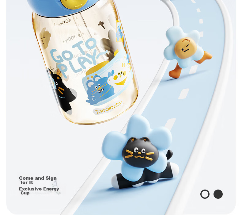 Taoqibaby Children's Water Bottle Straw Direct Drinking 2-in-1 PPSU Dual Drinking Cup 2