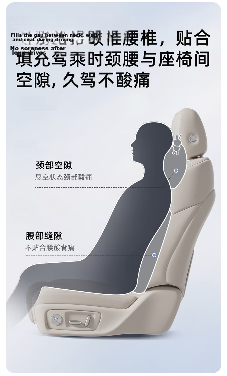 Rice Soup Car Headrest Neck Pillow Car Seat Office Lumbar Support 5A Antibacterial Driving Waist Protector for Long Sitting 11