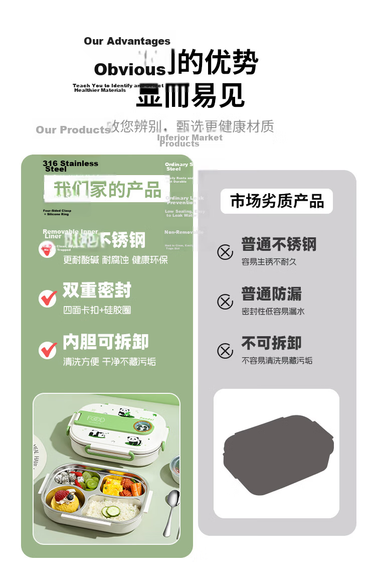 Youlunmei Children's Lunch Box for Primary School Students 6-12 Years Old 316 Stainless Steel Food Grade Insulated Bento Box with Compartments 22