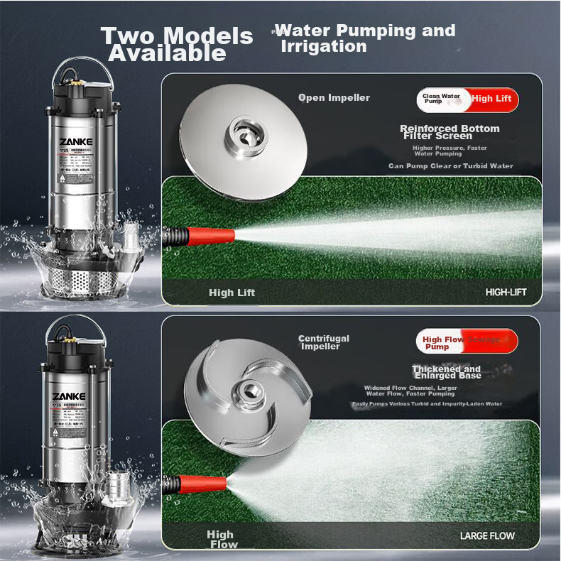 Zanke Submersible Pump Household Well Water 220V Stainless Steel 1 Inch 370W Clean Water Pump for Agricultural Irrigation 4
