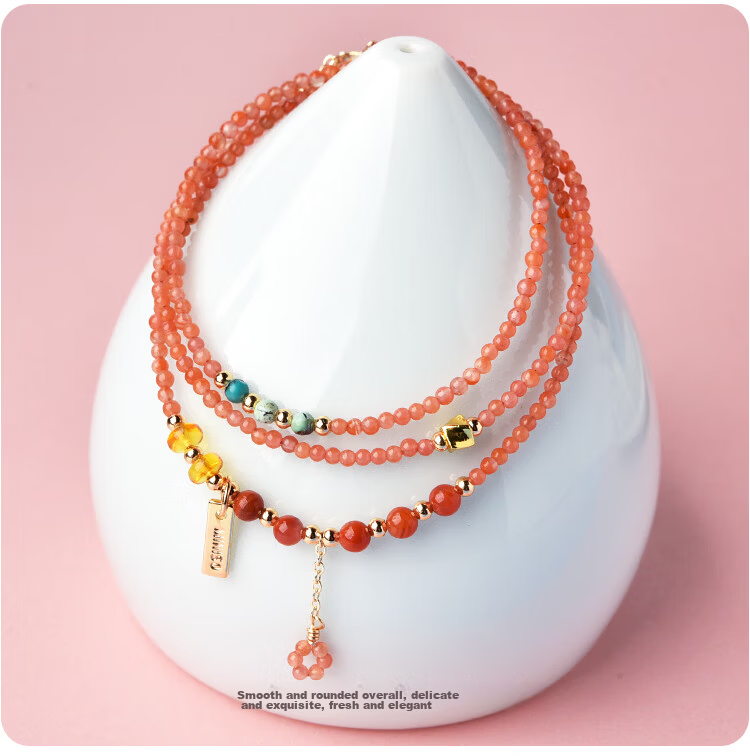Lingfei South Red Agate Crystal Multi-Layer Rice Bead Stackable Turquoise Bracelet Necklace for Women Qixi Valentine's Day Gift with Certificate 9