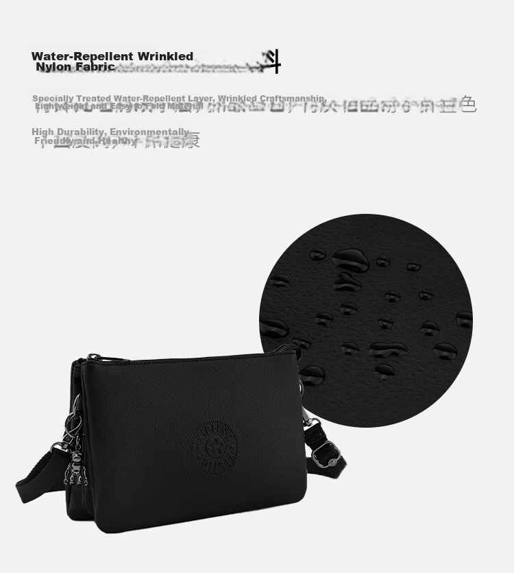 Kipling PAKA RIRI Black Leather Patchwork Durable Triple-Layer Shoulder Crossbody Bag Birthday Gift 4