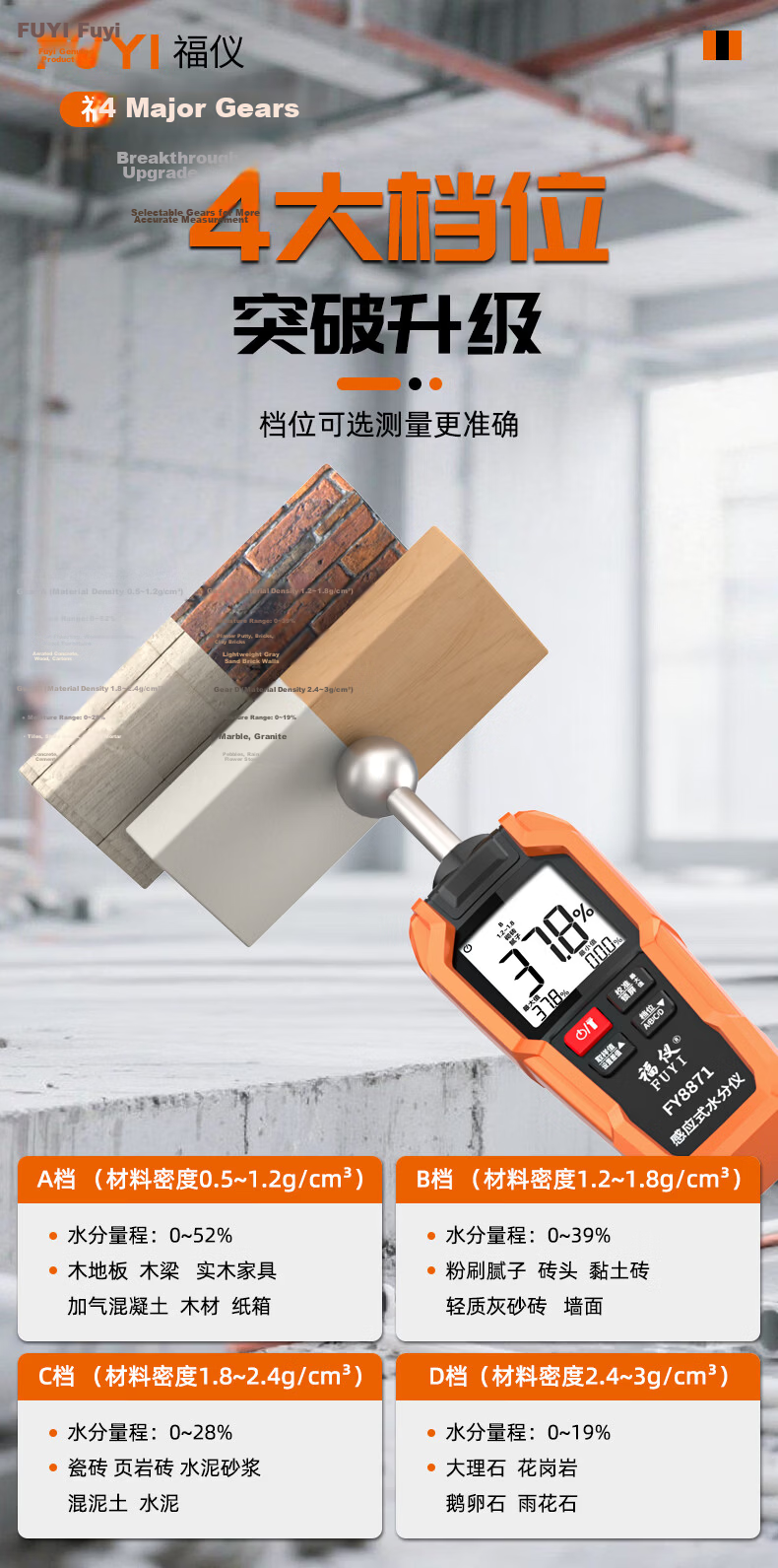 FUYI High-Precision Wood and Building Material Moisture Meter Spherical Non-Destructive Measurement House Wall and Floor Water Leakage Detector 6