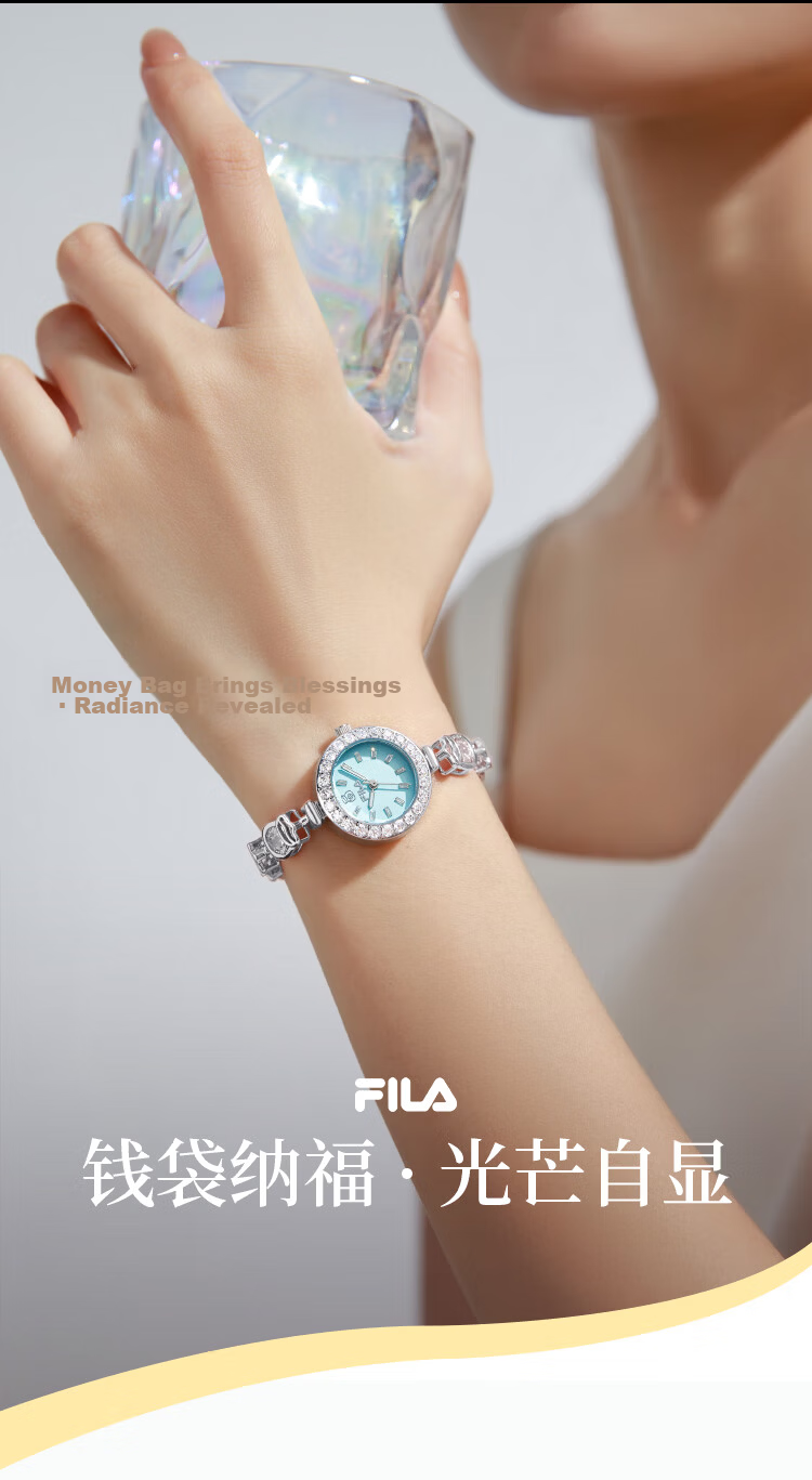 FILA Women's Bracelet Watch Gift Box Fashion Diamond-studded Student Valentine's Day Gift for Girlfriend 6727-101 Light Blue 1