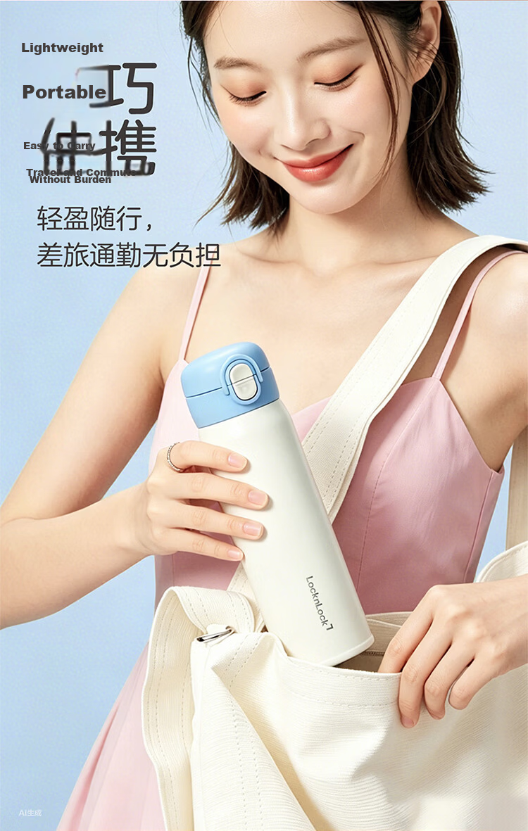 LOCK&LOCK Dual Drink Flip Lid Insulated Water Bottle for Men and Women, High-Value Student Thermos Cup, Blue - 480ML 9