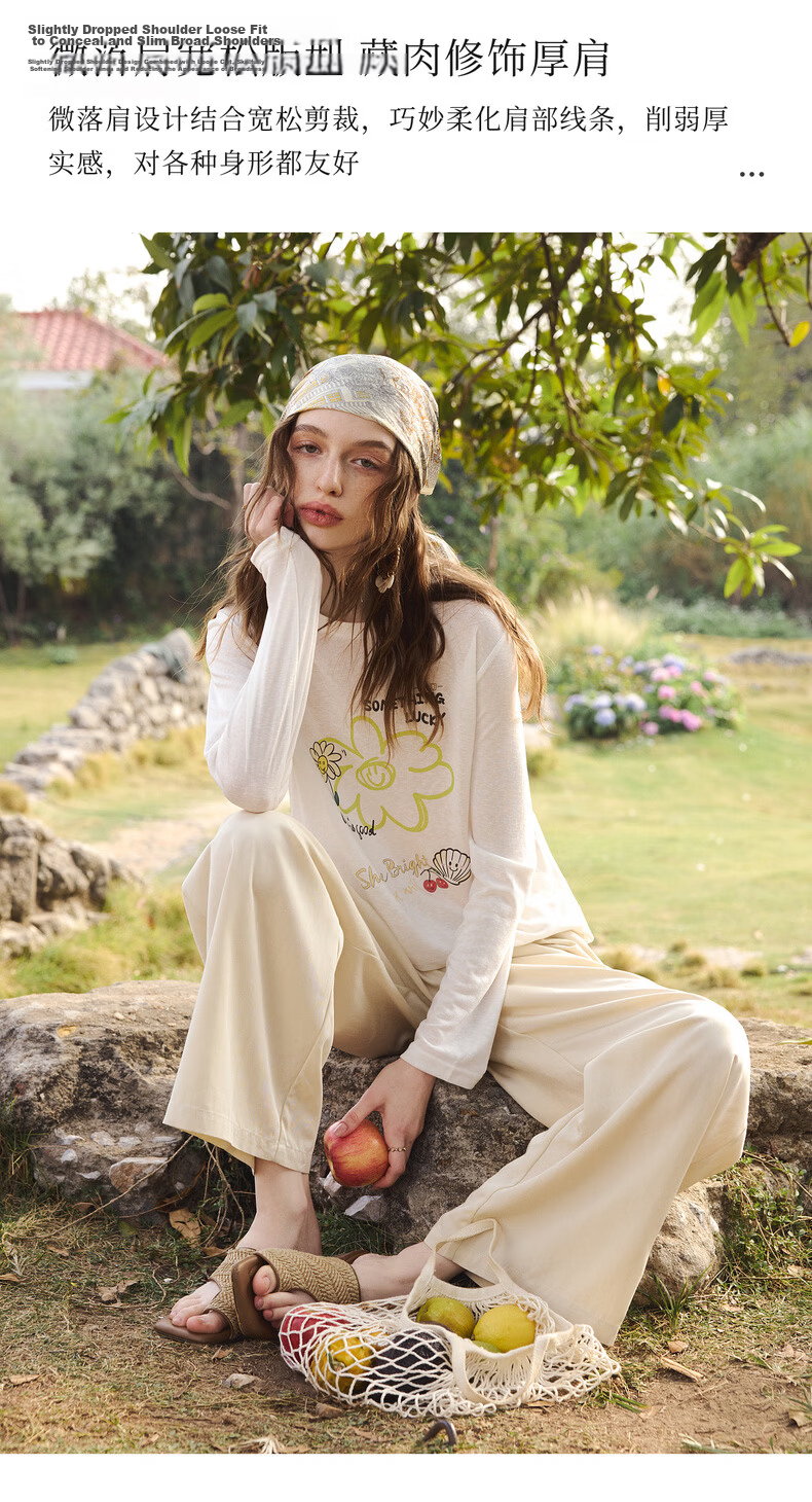 Olrain Eurielle Tencel Relaxed Fit Casual Printed Long Sleeve T-Shirt Sun Protection Top for Women White (Second Batch) M 6