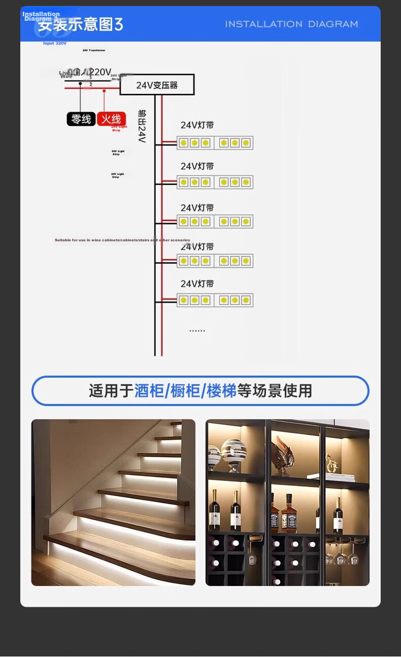 AOC COB LED Strip Light 24V Low Voltage Linear Light for Living Room Ceiling Recessed 10m 3000K Flicker-Free 21