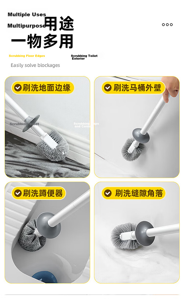 LYNN Toilet Brush Set Long Handle Luxury Style Splash-Proof No Dead Angle Cleaning Bathroom Brush 11