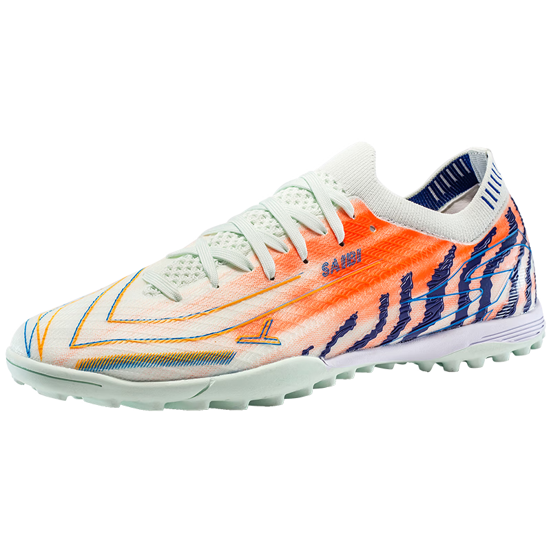SAIBI Men's Soccer Shoes TF Turf Studs Adult Youth Student Professional Training Competition Shoes 3649S Off-White Red Size 42