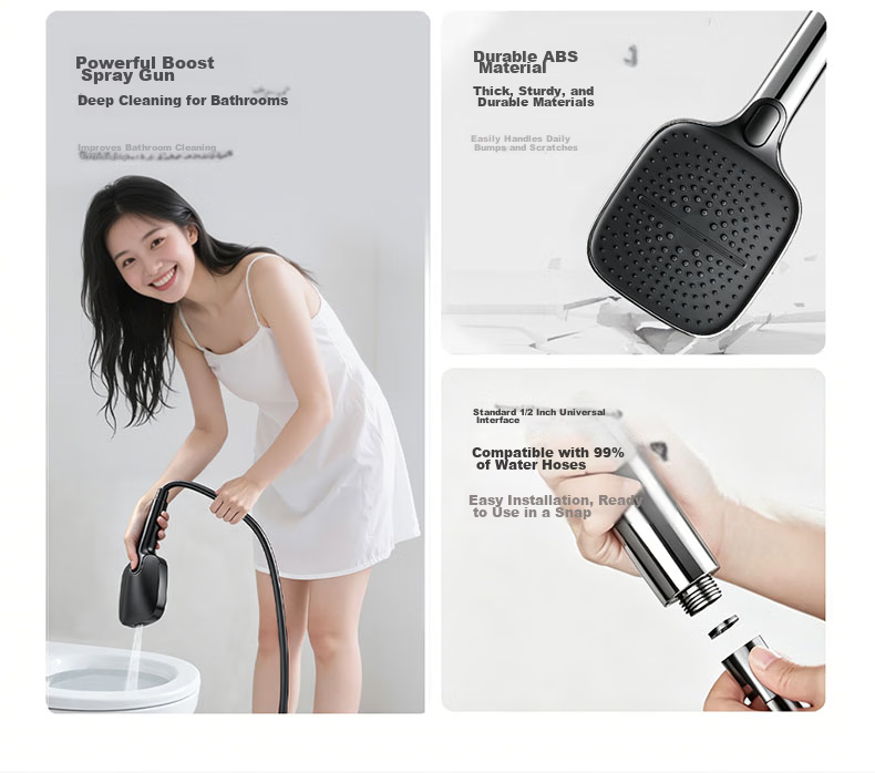HOMK Seiko Pressurized Shower Head Set with Hose New Bathroom Shower Head 4