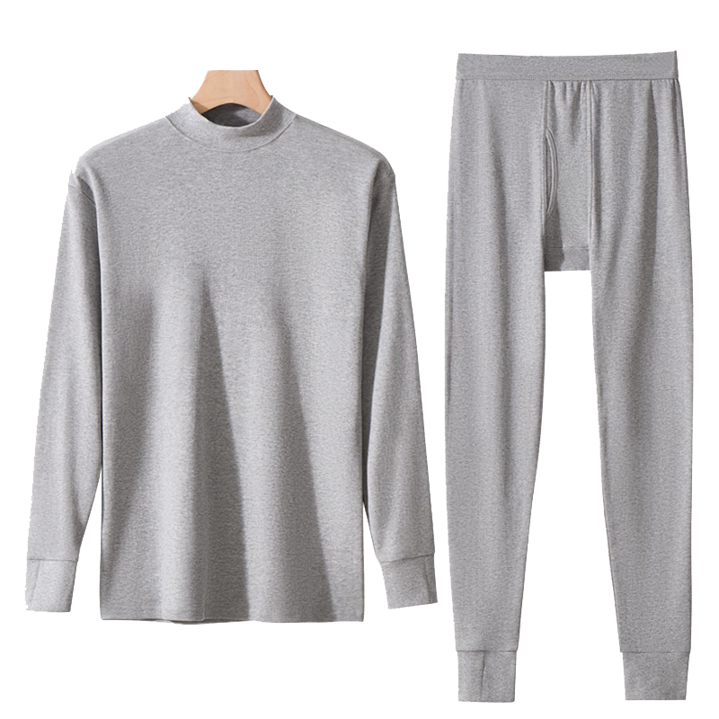 LangSha Men's Autumn Cotton Thin Warm Thermal Underwear Set Mid-Neck Comfortable Antibacterial Cotton Base Layer New Arrival