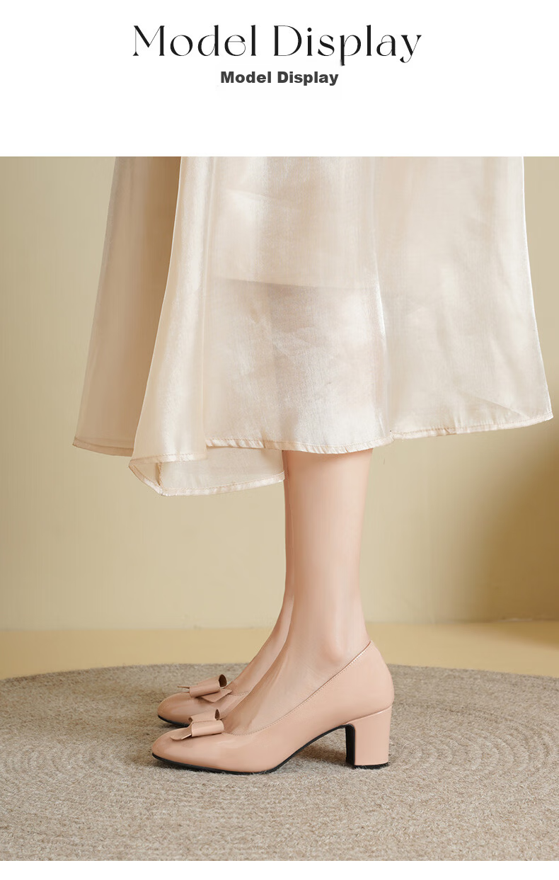 Daphne Nude Pink High Heels Women 2026 New Summer Comfortable Bowknot Chunky Heel Round Toe Nude Pink Size 37 9