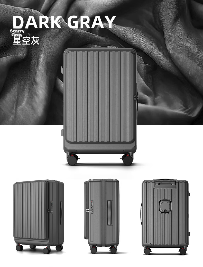 Jingsu Side-Opening Luggage Unisex Deep Compartment Expandable 26-Inch Trolley Suitcase Front-Opening Password Lock Leather Case 11