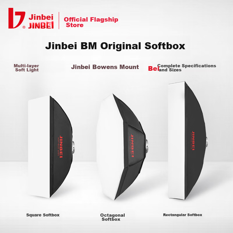 JINBEI BM-95CM Octagonal Grid Softbox Professional Photography Light Softbox LED Live Streaming Video Fill Light Softbox Studio Flash Softbox Mini Four-Claw Mount