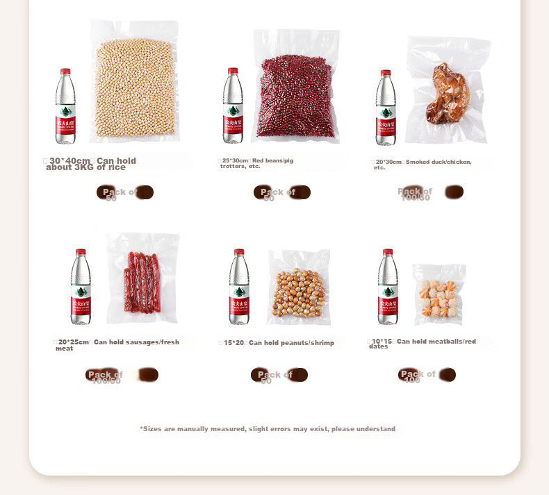 Baijie Food Grade Vacuum Sealer Bags 15x20cm 50pcs Food Vacuum Seal Storage Bags Packaging Bags Preservation Bags Compression Storage Bags 20