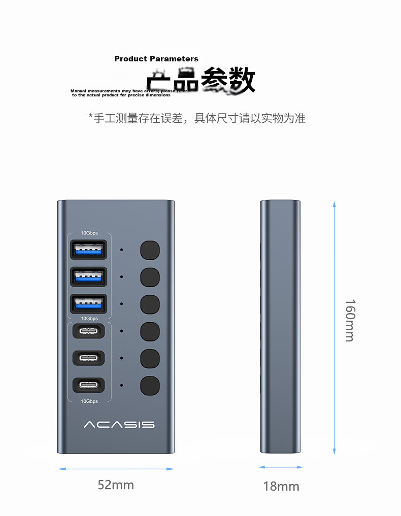 Acasis USB 3.2 Type-C 6-Port Hub Dock with Independent Switches, Multi-Control Expander for Apple MacBook HB06Pro 15