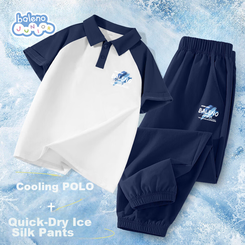 Baleno Boys Summer Set 2026 New Cool Feeling Short Sleeve Polo T-Shirt Two-Piece Quick-Dry Sports Pants for Big Kids