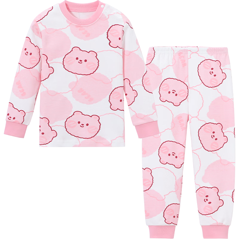 YUZHAOLIN Children's Autumn Underwear Set, Boys And Girls Inner Wear, Pure Cotton Sleepwear for Young Children, Pink Little Pig And Bear Desig