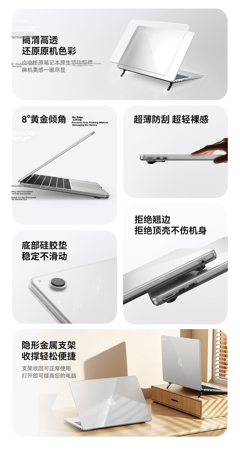 VOKAMO High Transparency Lightweight Laptop Case for Apple MacBook Air 13/15 M2-M5 and Pro 14/16 M1-M5 New 2026 NEO A18Pro 4